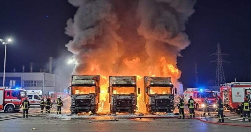 Hasici zasahuju pri poziari troch nakladnych vozidiel v Michalovciach