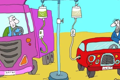 Karikatúra dňa zachytáva pacienta priamo na infúziách